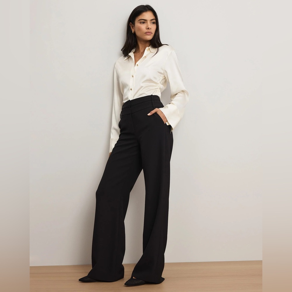 Veronica Beard Black Wide-Leg Trousers with High Waist